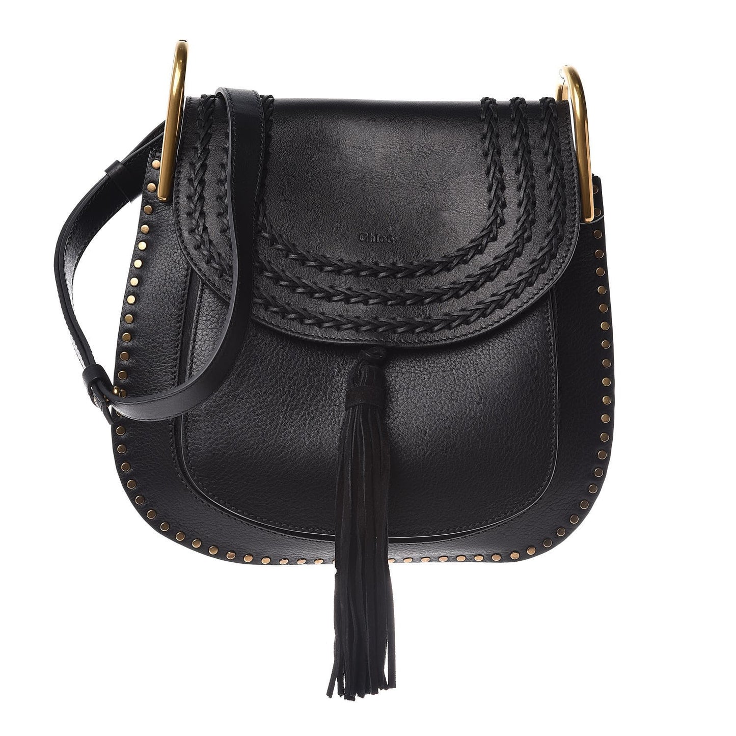 Calfskin Braided Medium Hudson Shoulder Bag Black