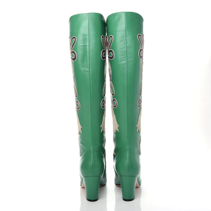 Gucci Calfskin Embroidered Amaya Knee High Boots 39 New Shamarock 7 of 11
