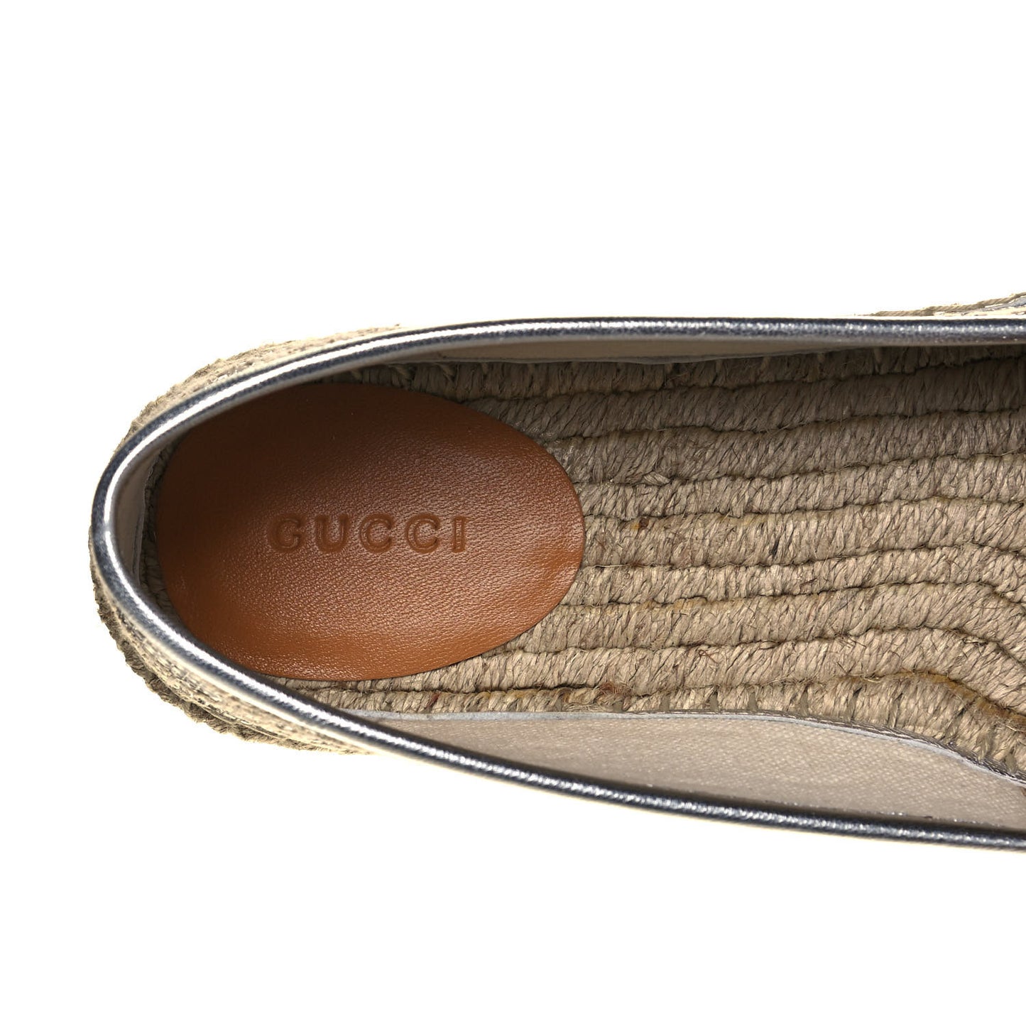 Lame Nappa GG Monogram Espadrilles 40 Silver Beige