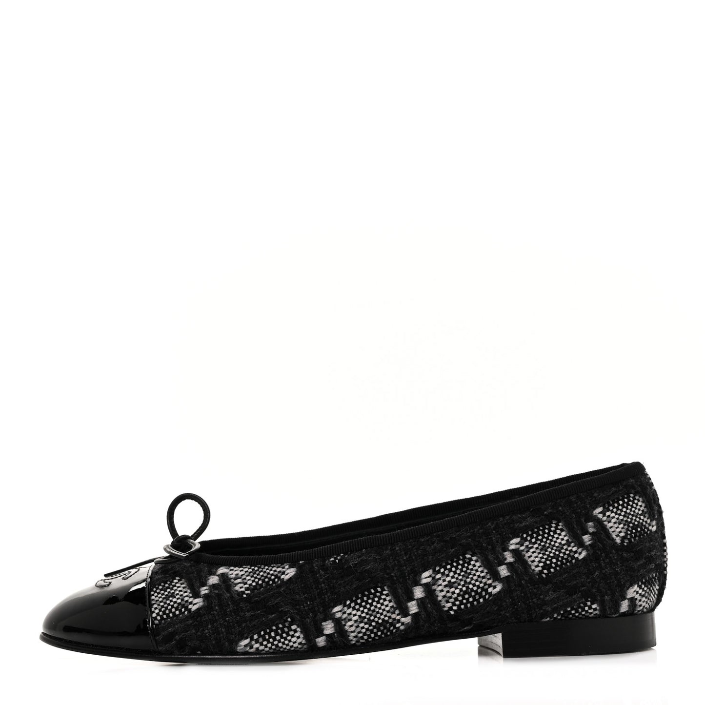Tweed Patent Cap Toe Ballerina Flats 39.5 Black White
