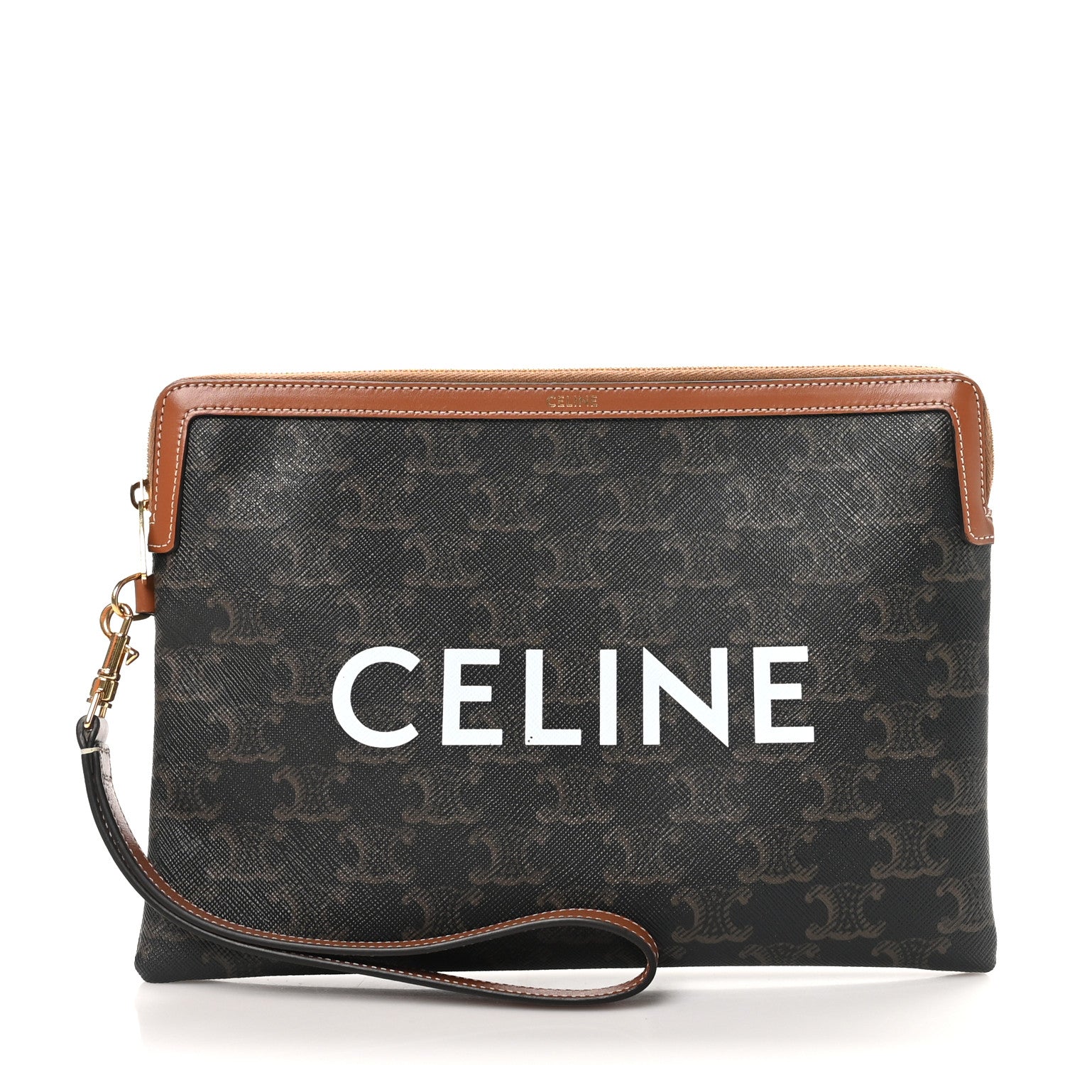 Celine Triomphe Canvas Calfskin Small Pouch Tan 1 of 8