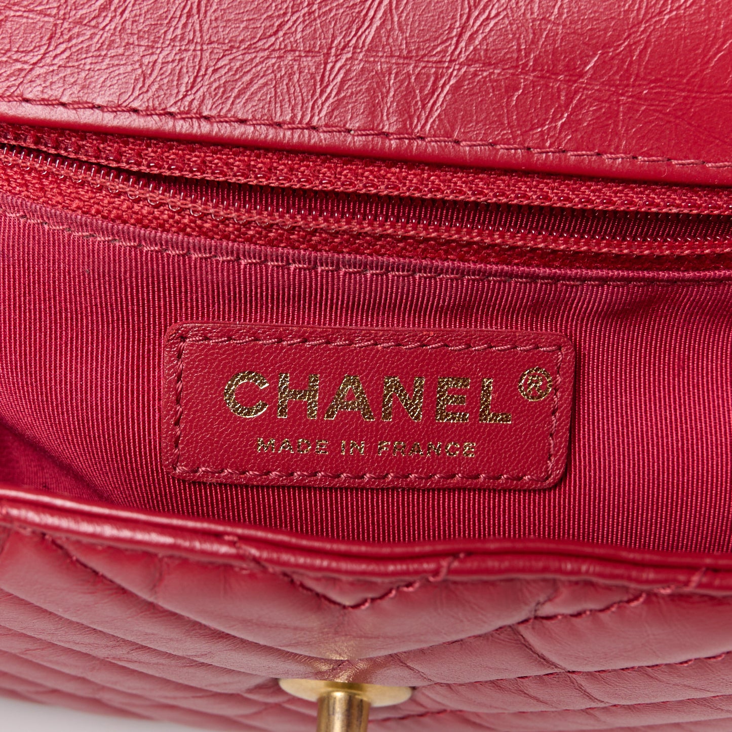 Calfskin Chevron Quilted Top Handle Flap Red
