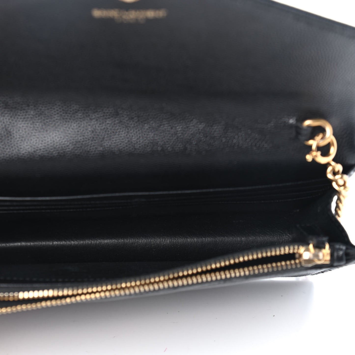 Grain De Poudre Matelasse Chevron Monogram Envelope Chain Wallet Black