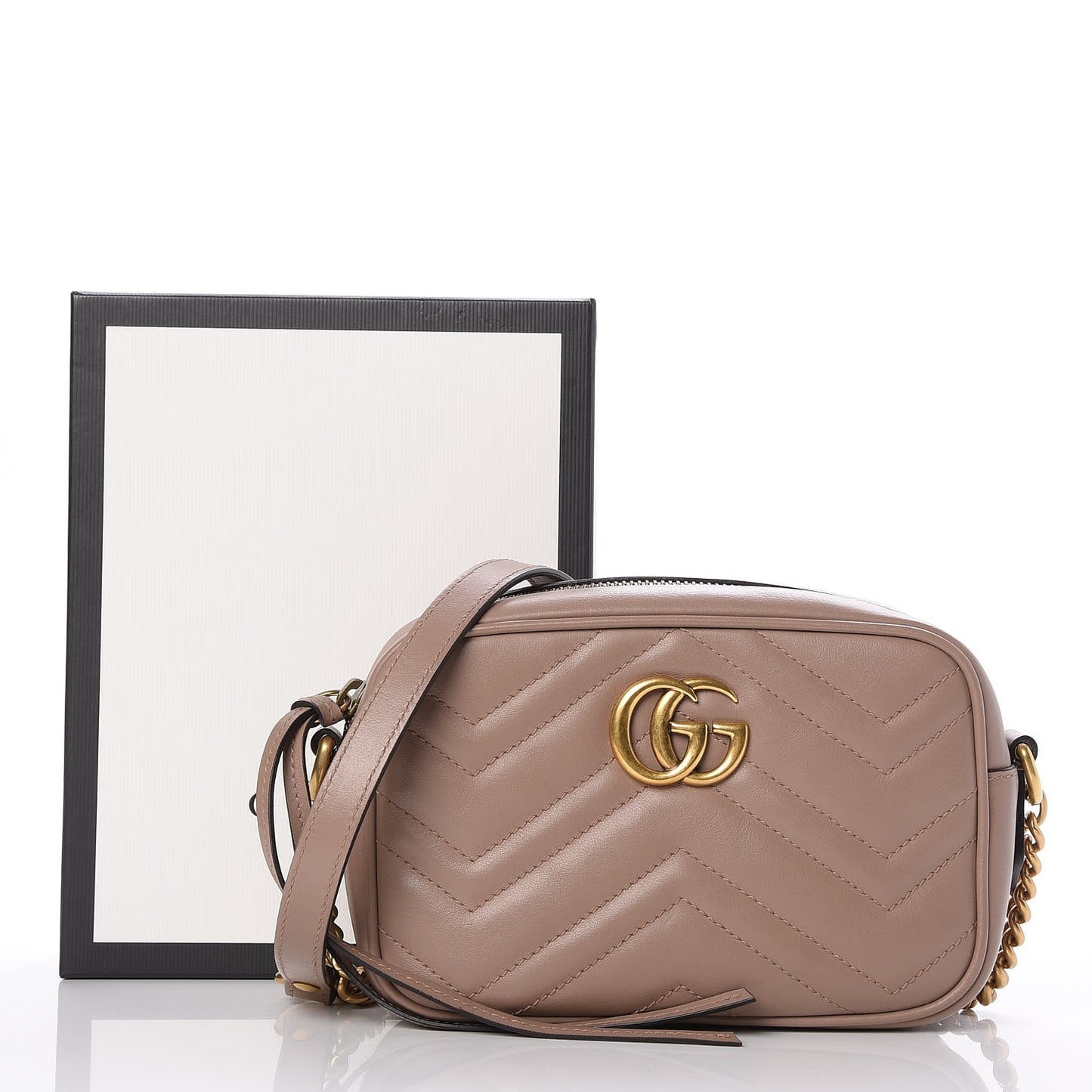 Calfskin Matelasse Mini GG Marmont Chain Shoulder Bag Nude
