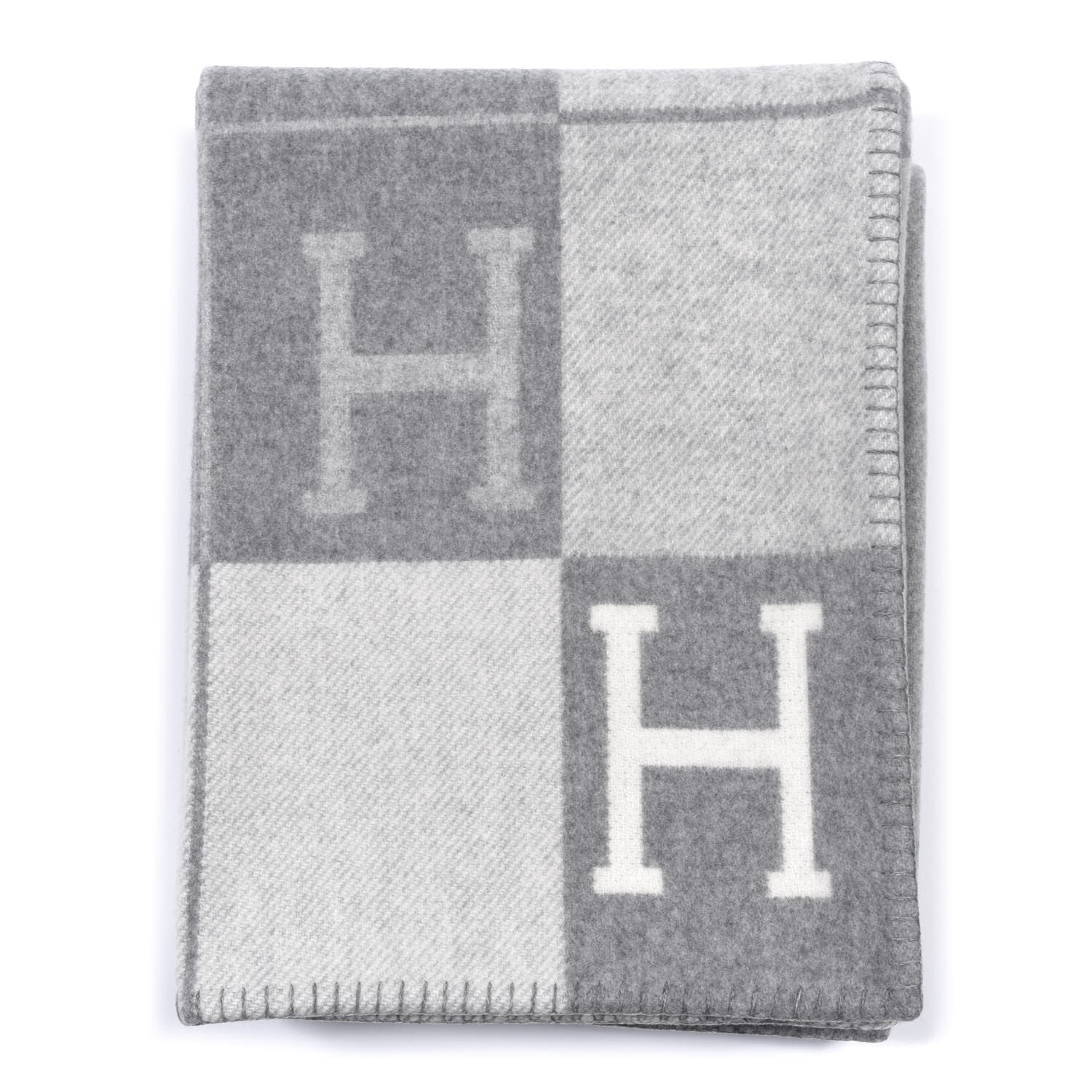 Hermes Wool Cashmere Avalon III Blanket Ecru Gris Clair 1 of 3