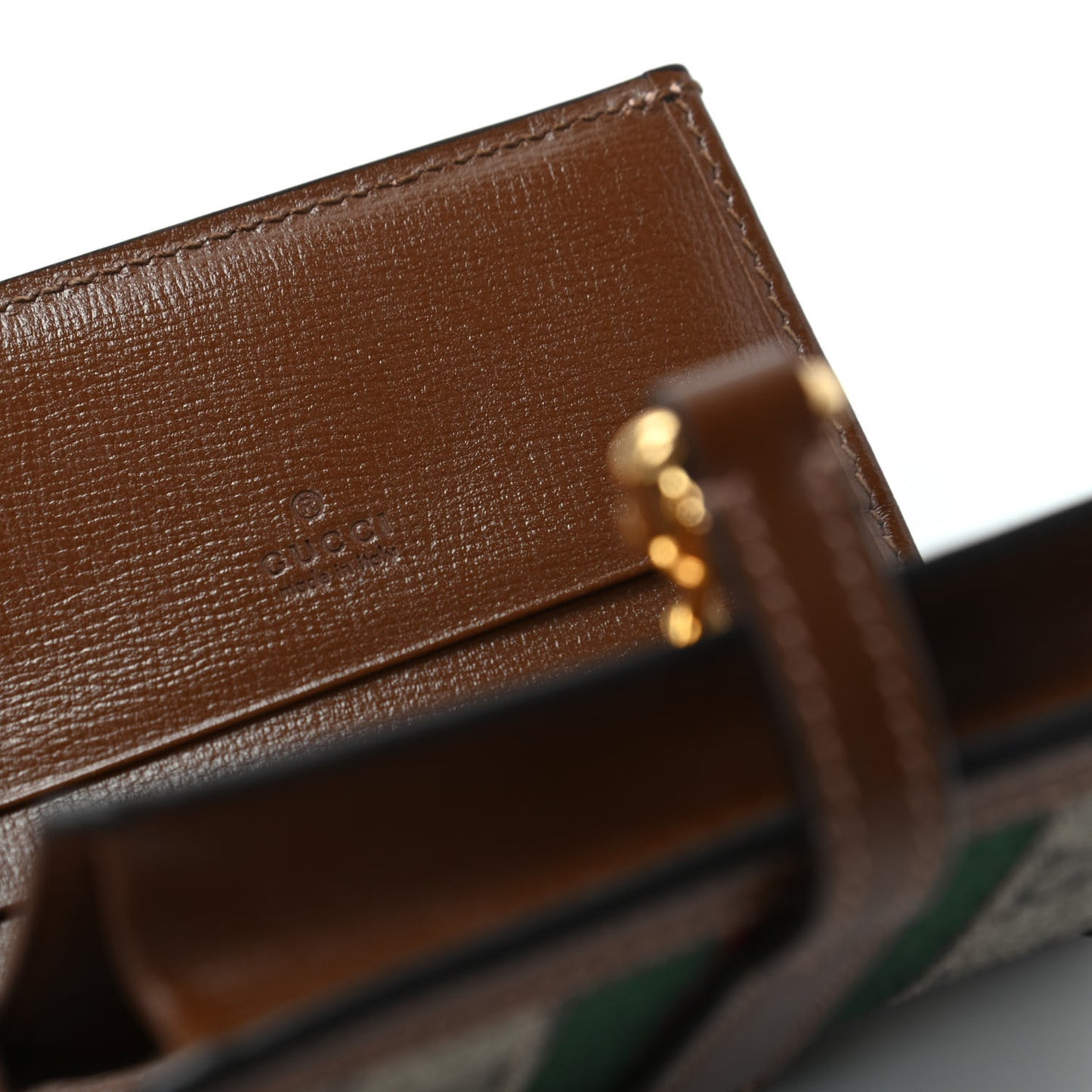 GG Supreme Monogram Textured Calfskin Web Jackie 1961 Card Case Beige Ebony Brown Sugar