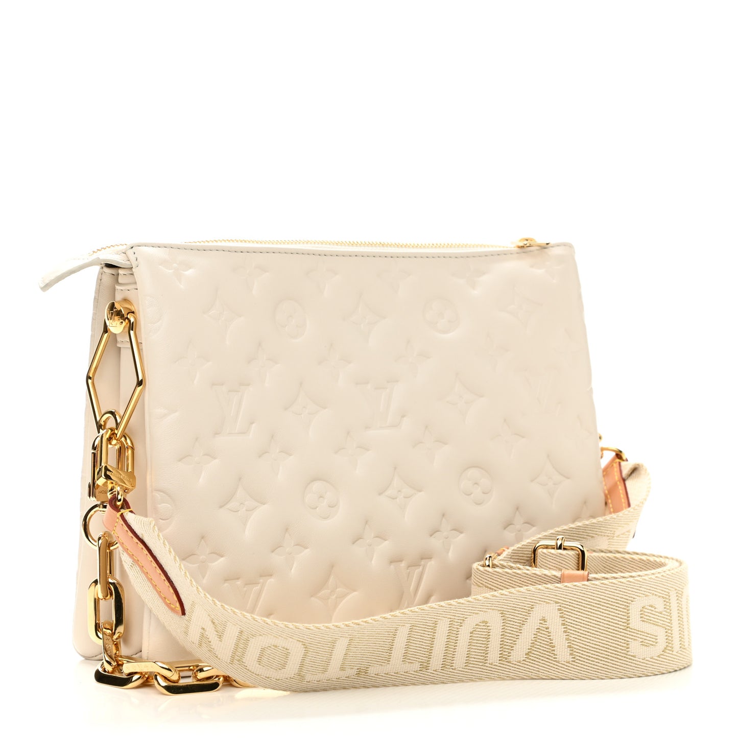 Lambskin Embossed Monogram Coussin PM Beige Cream