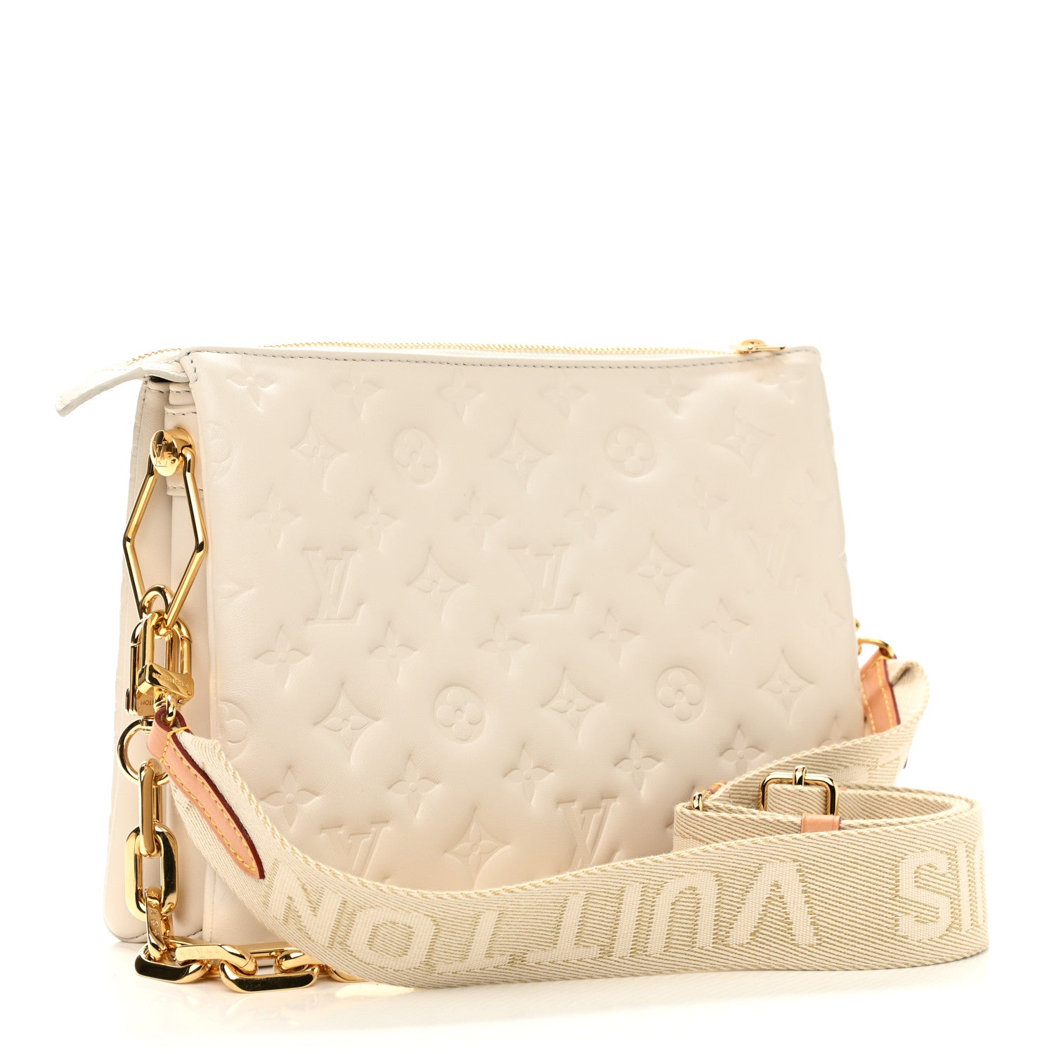Louis Vuitton Lambskin Embossed Monogram Coussin PM Beige Cream 3 of 11