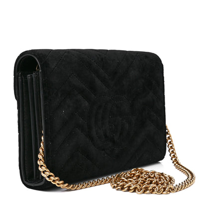 Gucci Velvet Matelasse GG Marmont Chain Wallet Black 3 of 11