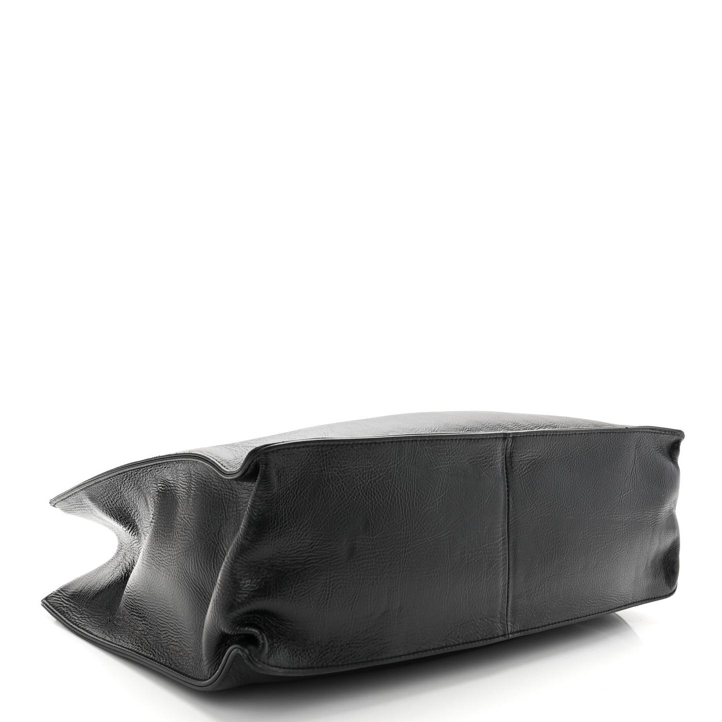 Shiny Aged Calfskin Shopping Bag Black