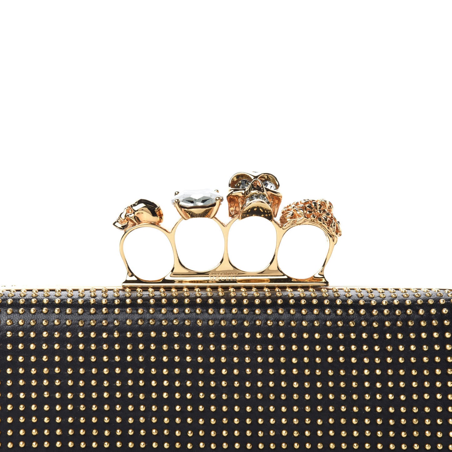 Suede Studded Skull Knuckle Box Clutch Black