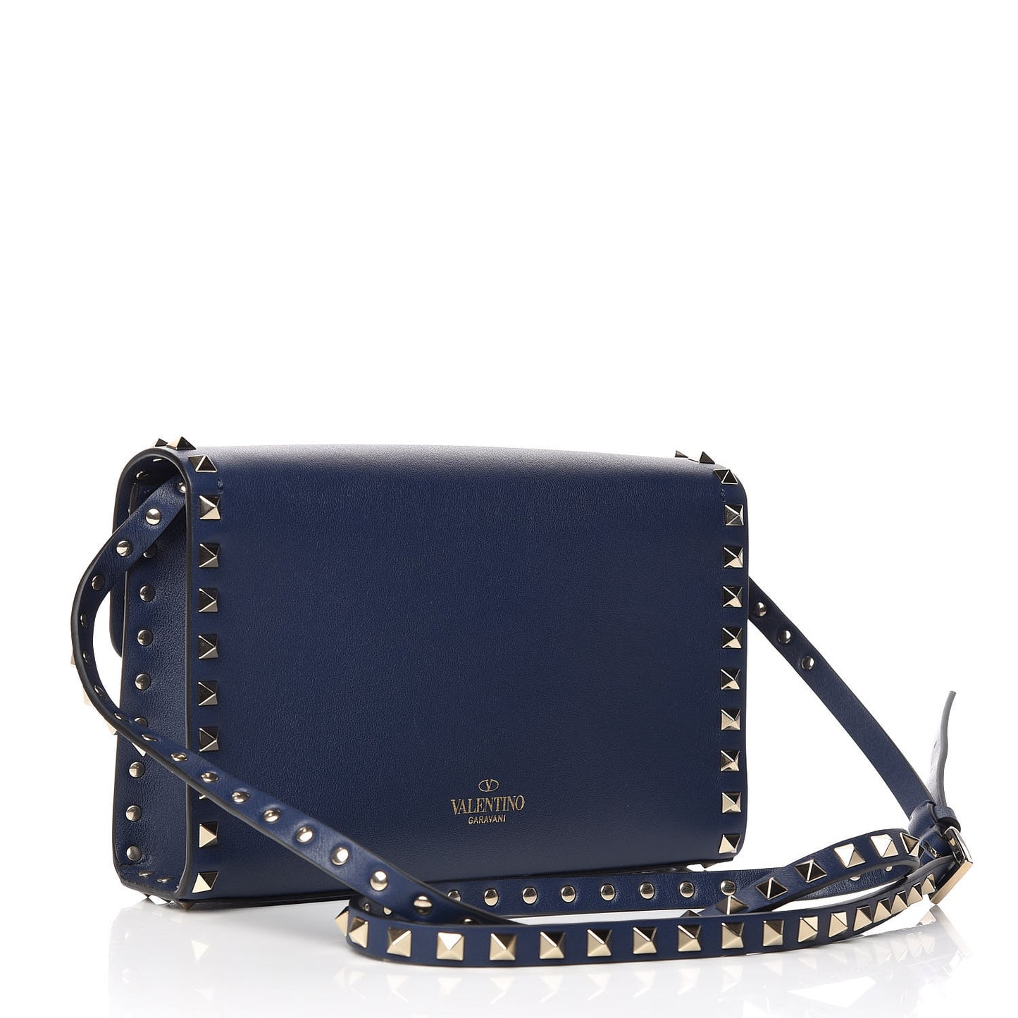 Vitello Medium Rockstud Flip Lock Crossbody Bag Pure Blue