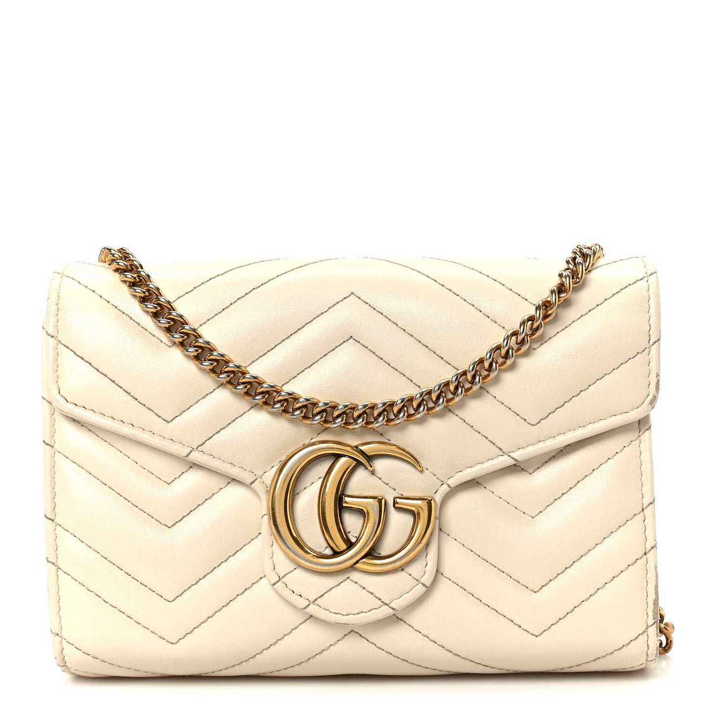 Calfskin Matelasse GG Marmont Chain Wallet Mystic White