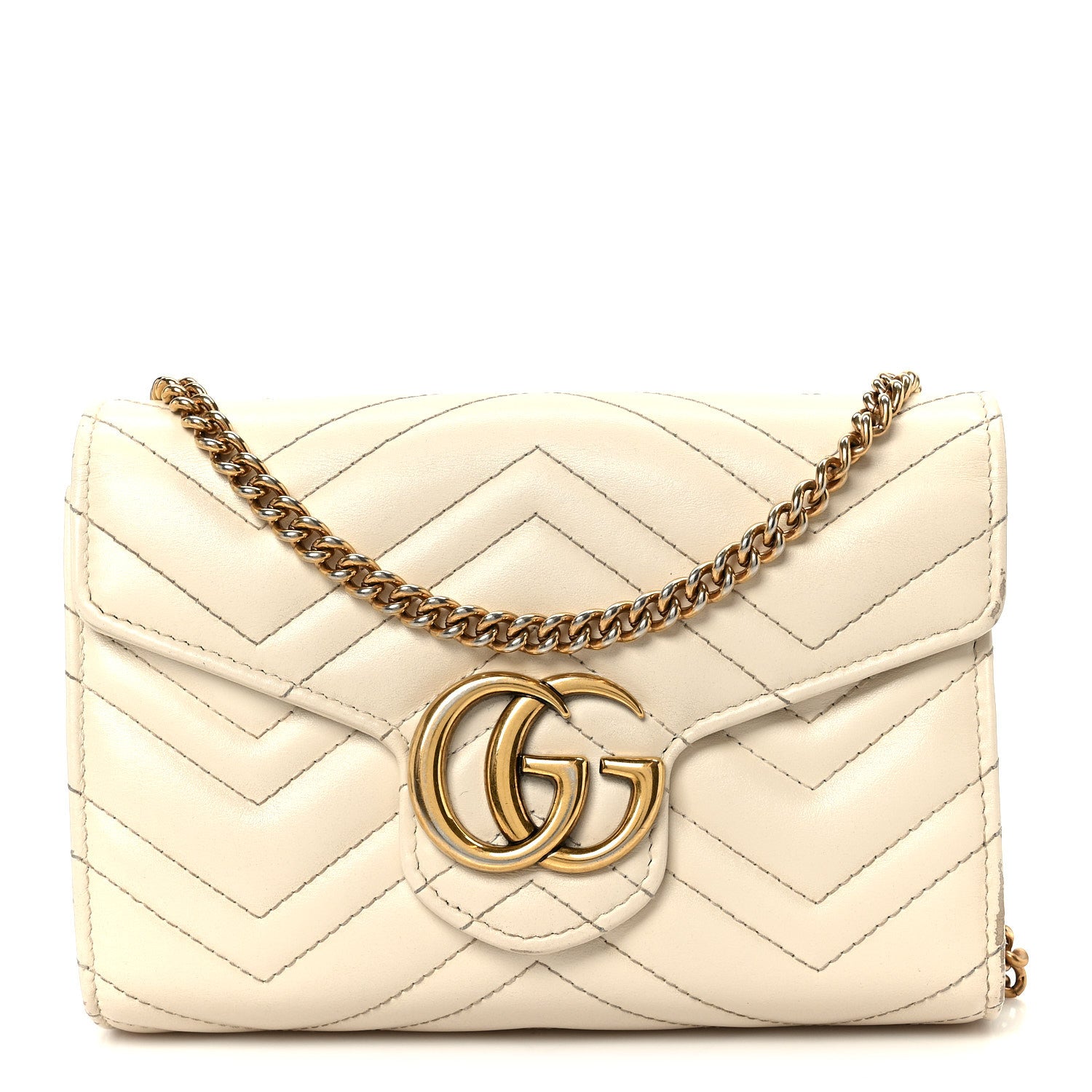 Gucci Calfskin Matelasse GG Marmont Chain Wallet Mystic White 1 of 10