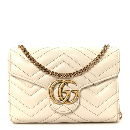 Gucci Calfskin Matelasse GG Marmont Chain Wallet Mystic White 1 of 10