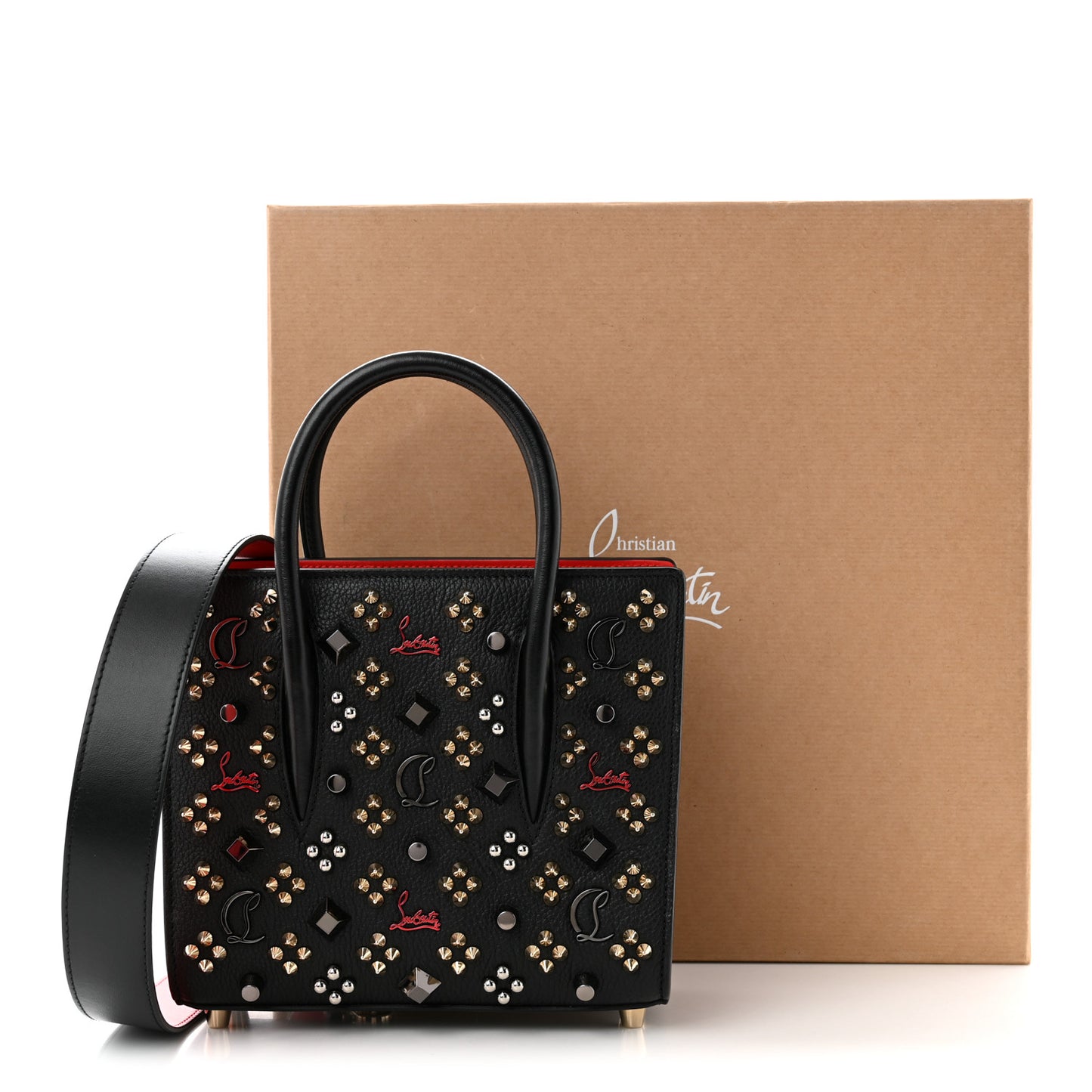 Calfskin Spikes Loubinthesky Mini Paloma Black Multicolor