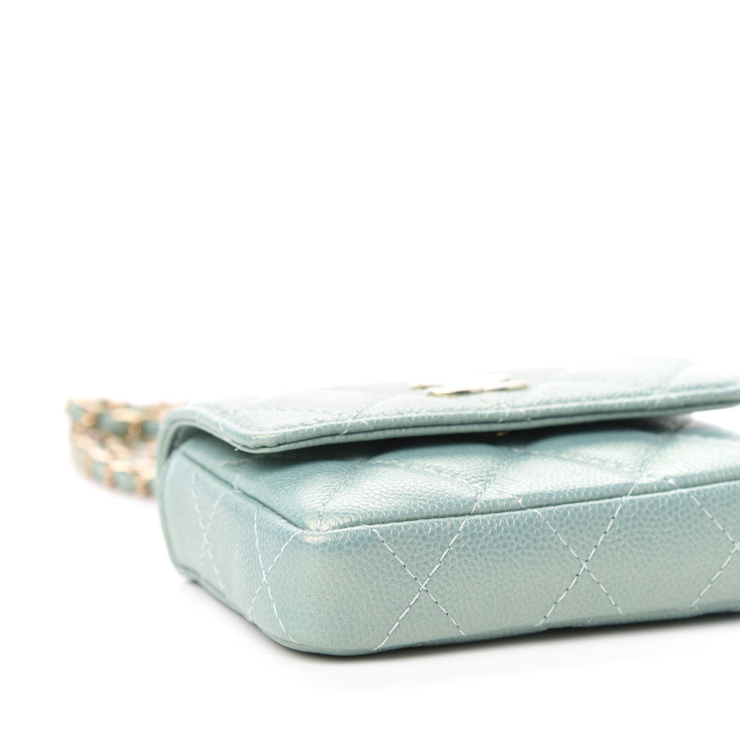 Chanel Iridescent Caviar Quilted Pearl On Top Coin Purse With Chain Light Green 7 of 12