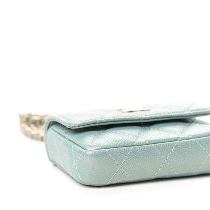 Chanel Iridescent Caviar Quilted Pearl On Top Coin Purse With Chain Light Green 7 of 12
