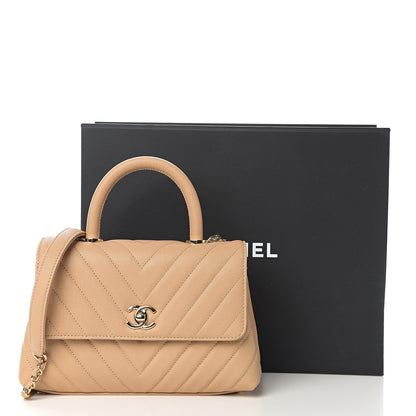 Chanel Caviar Chevron Quilted Mini Coco Handle Flap Beige 10 of 10