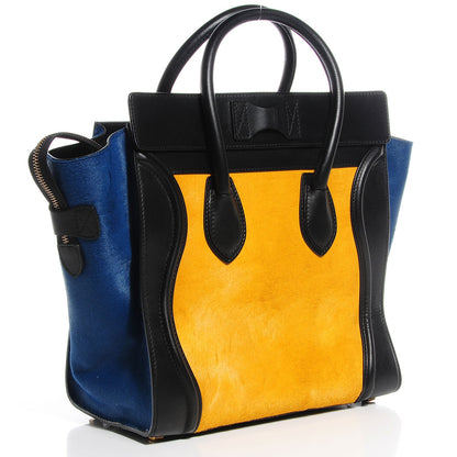 Celine Pony Hair Mini Tri-Color Luggage Royal Blue 3 of 7