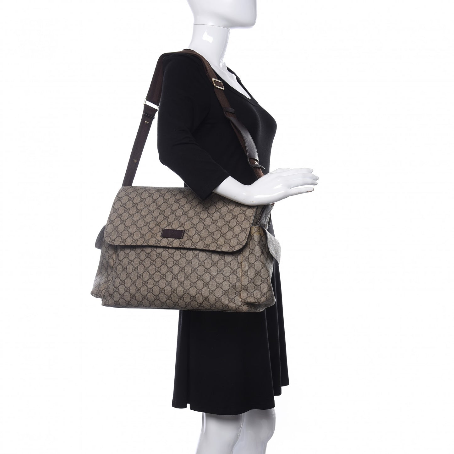 GG Plus Monogram Messenger Diaper Bag Dark Brown