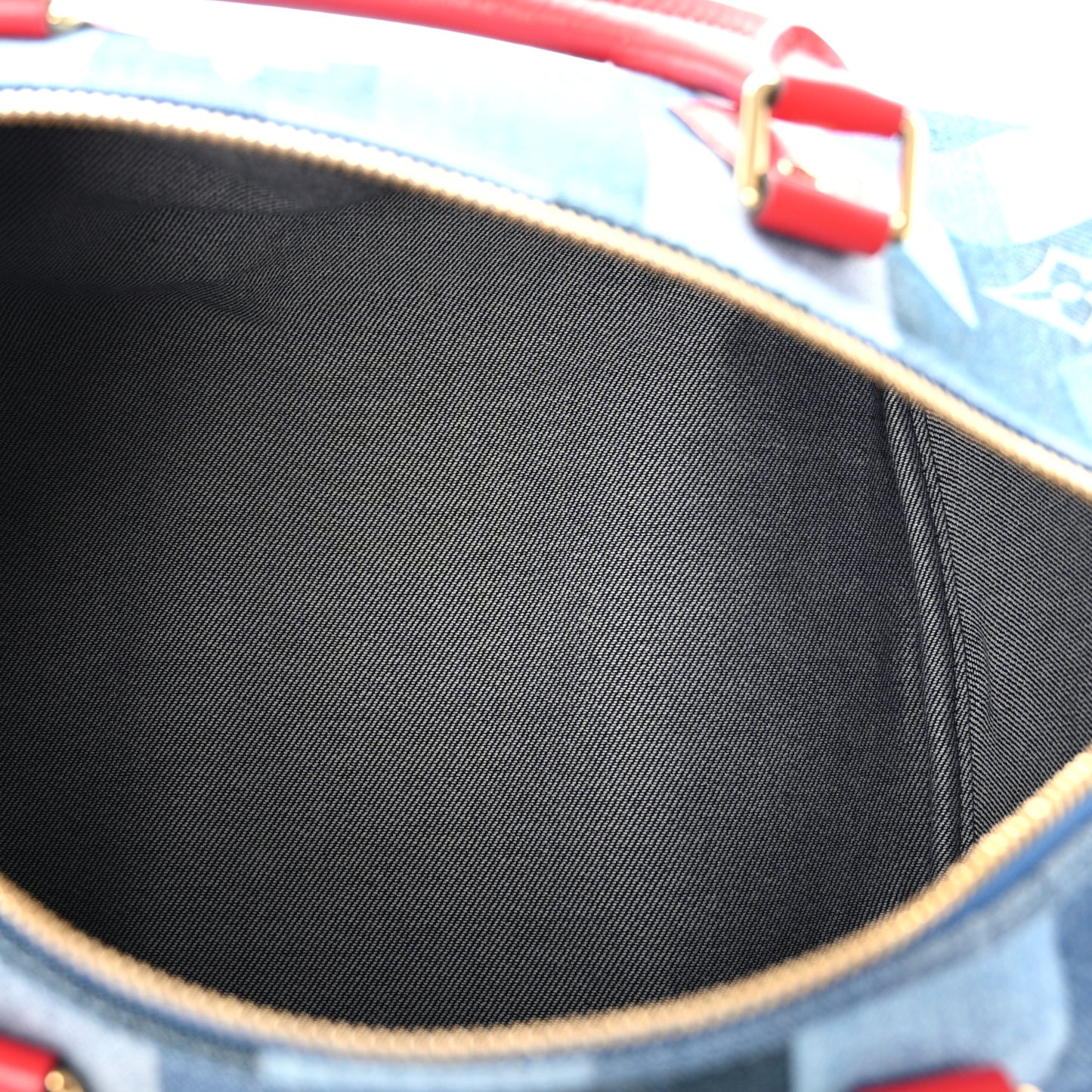 Denim Damier Monogram Patchwork Speedy Bandouliere 30 Blue Rouge