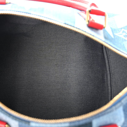 Louis Vuitton Denim Damier Monogram Patchwork Speedy Bandouliere 30 Blue Rouge 5 of 12