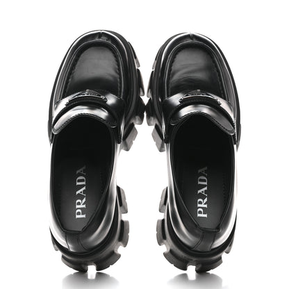 Prada Spazzolato Rois Metal Triangle Logo Monolith 55mm Loafers 38.5 Black 37.5 Black 2 of 11
