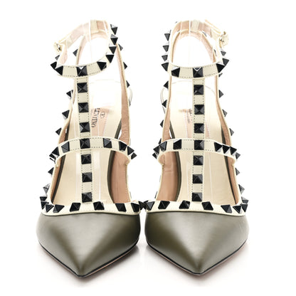 Valentino Garavani Nappa Rockstud Ankle Strap 100mm Pumps 40.5 Army Green Light Ivory 2 of 9