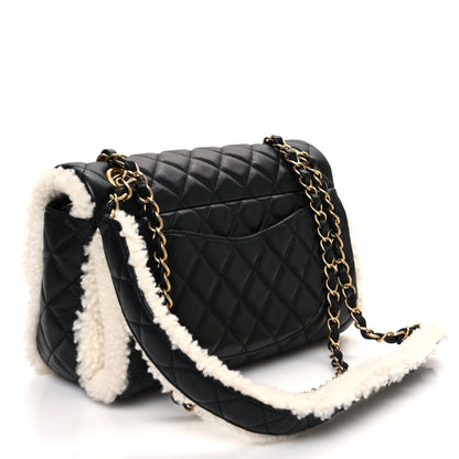 Chanel Lambskin Shearling Large CC Flap Bag Black White 3 of 11