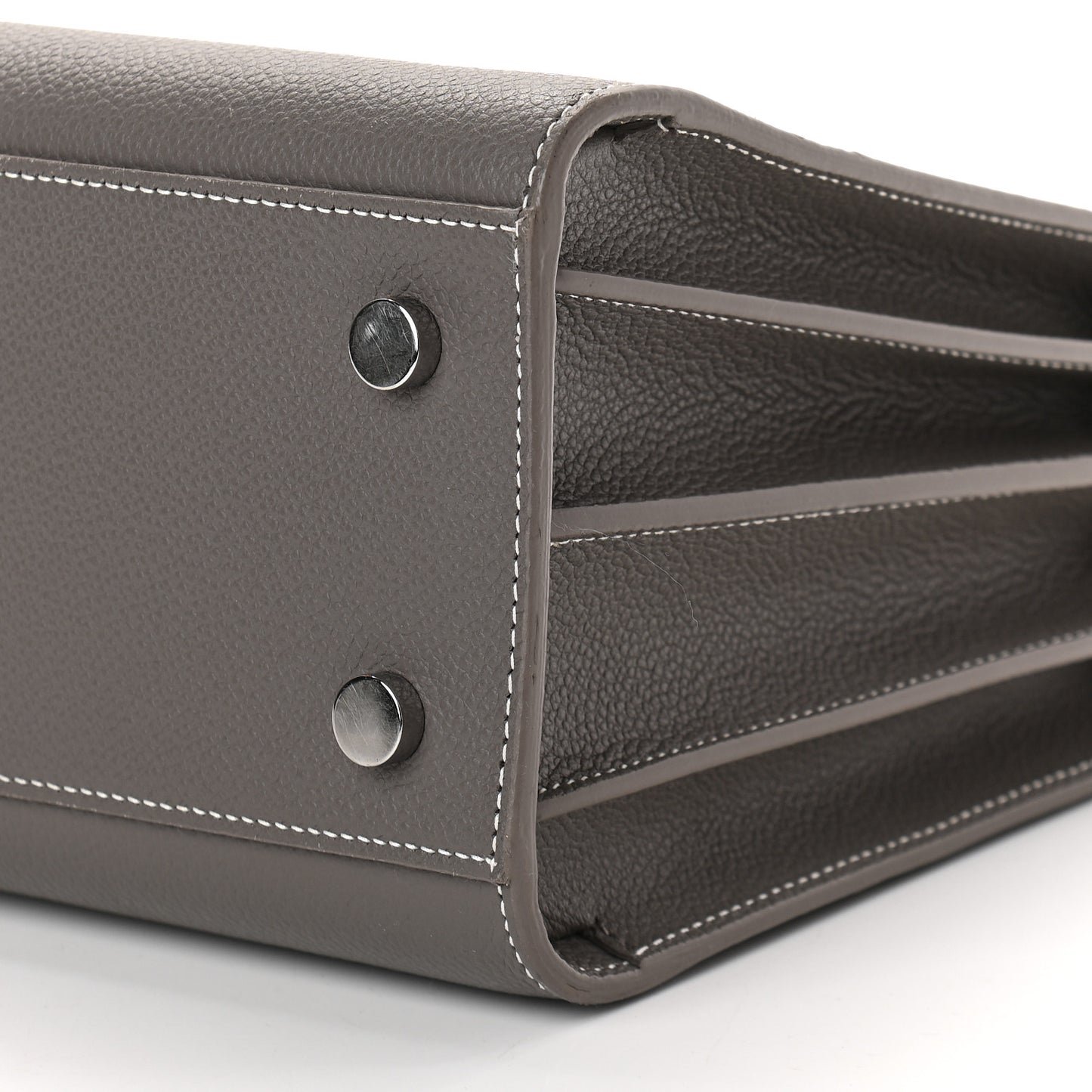 Grained Calfskin Topstich Baby Sac De Jour Grey