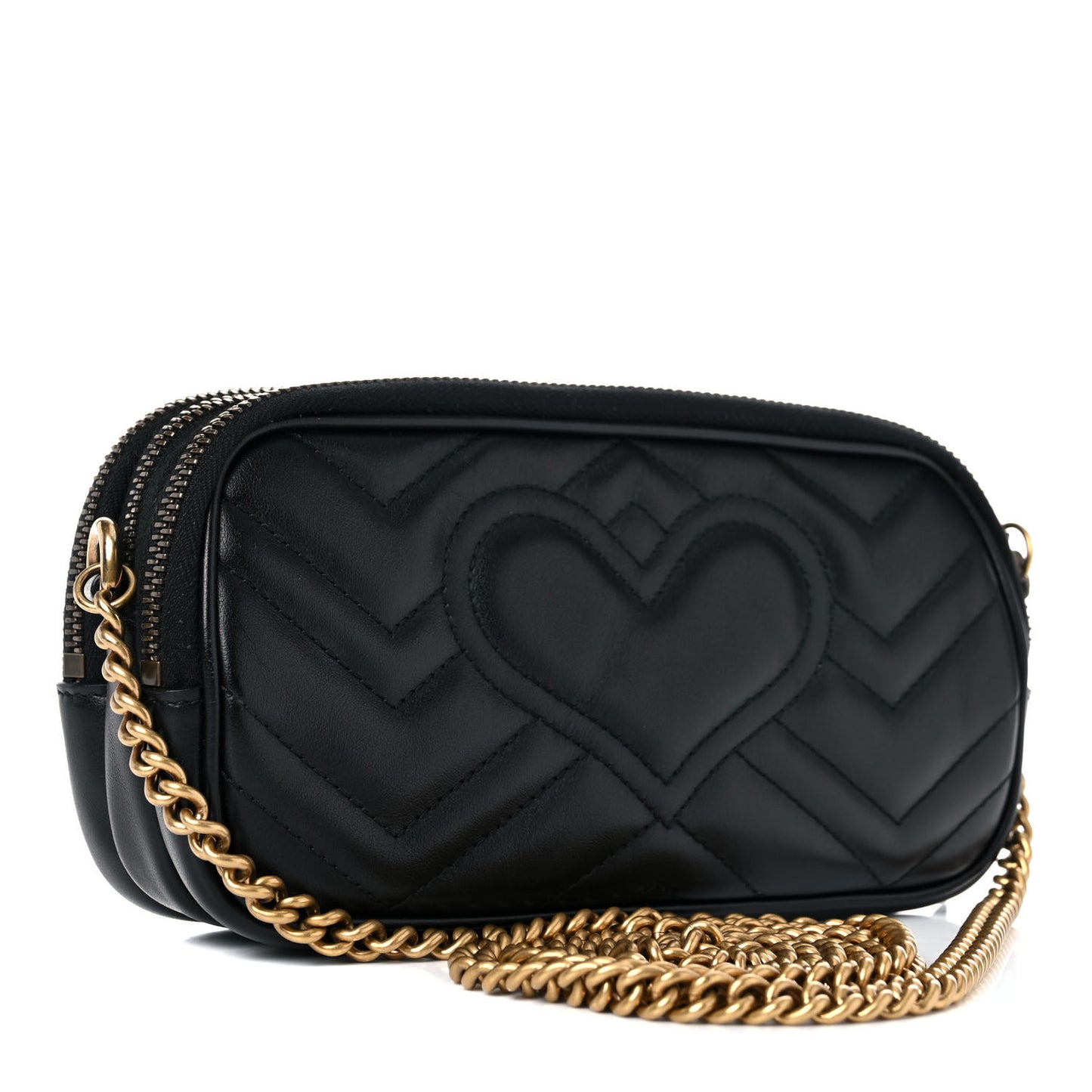 Calfskin Matelasse Mini GG Marmont Chain Crossbody Bag Black