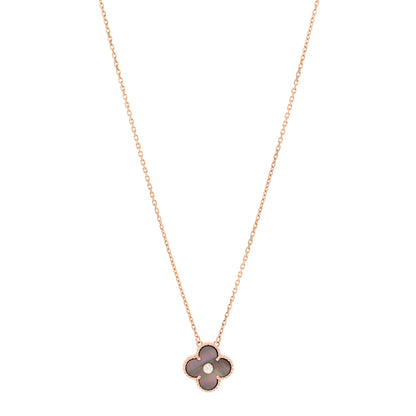 Van Cleef & Arpels 18K Rose Gold Diamond Grey Mother of Pearl Vintage Alhambra Pendant Necklace 1 of 6