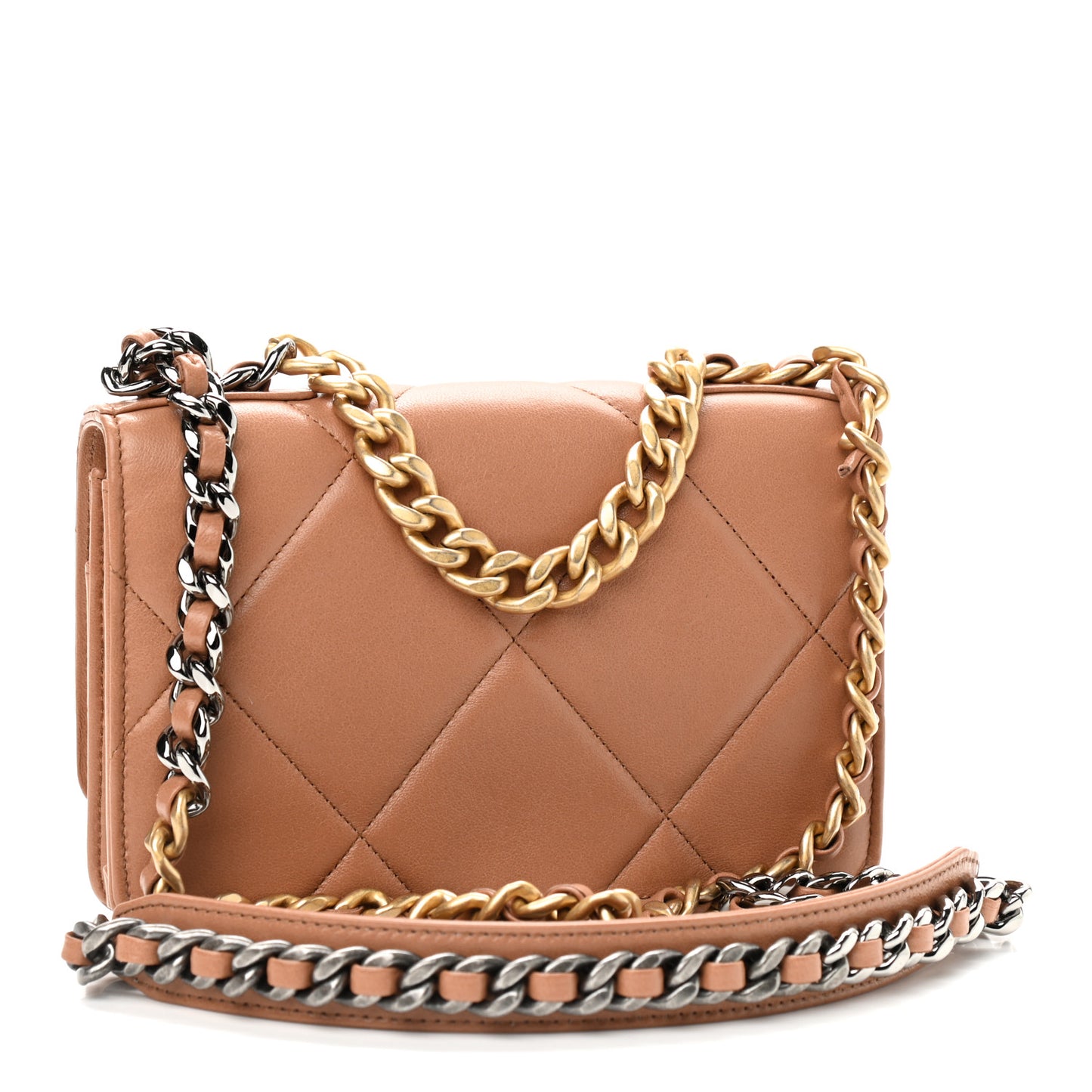 Lambskin Quilted Chanel 19 Wallet On Chain WOC Brown
