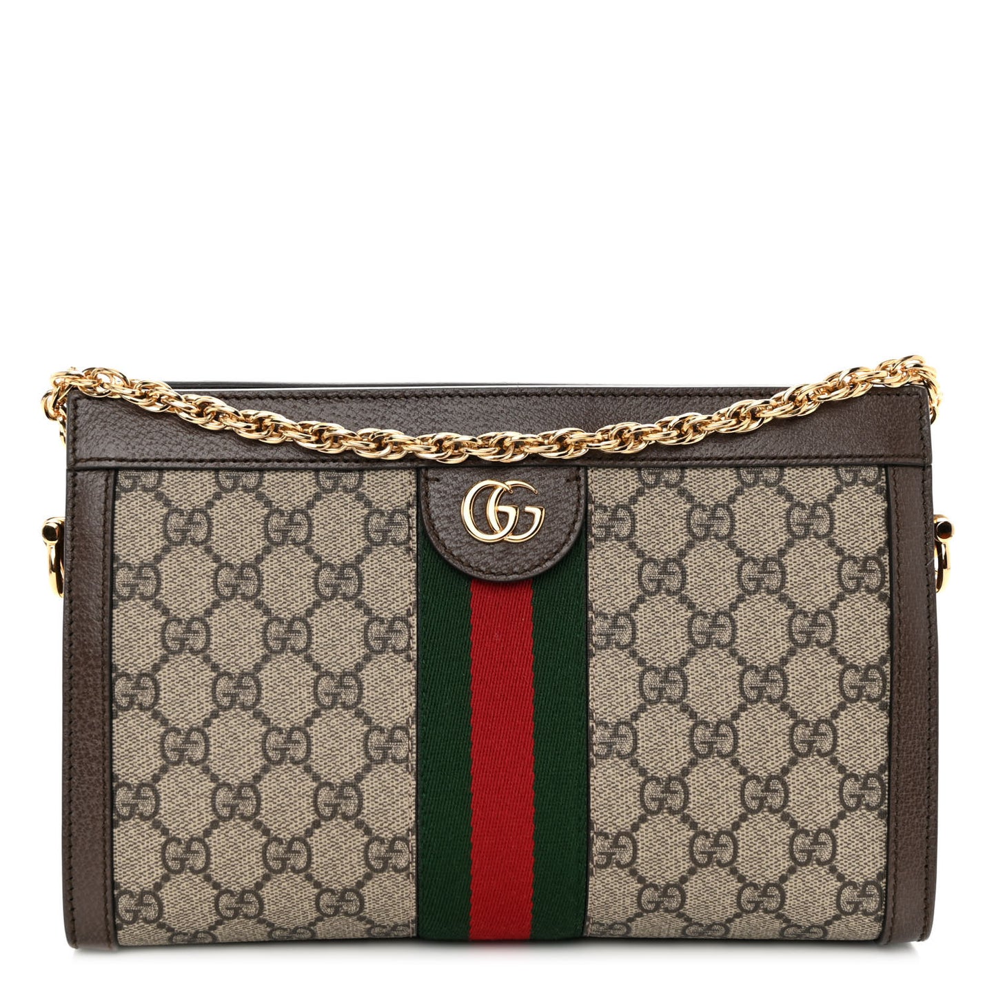 GG Supreme Monogram Web Small Ophidia Chain Shoulder Bag Brown