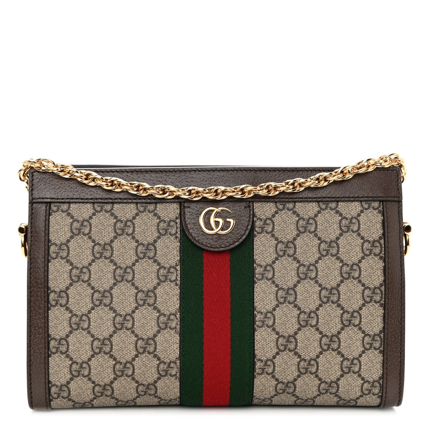 Gucci GG Supreme Monogram Web Small Ophidia Chain Shoulder Bag Brown 1 of 10