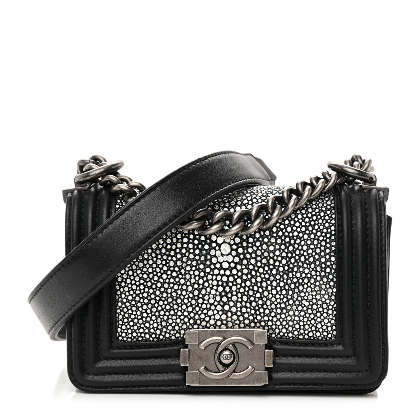 Galuchat Stingray Mini Boy Flap Black Silver