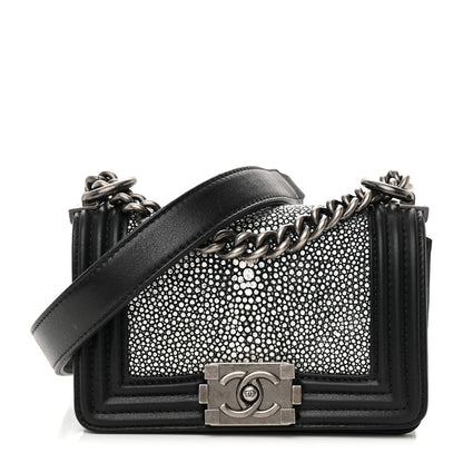 Chanel Galuchat Stingray Mini Boy Flap Black Silver 1 of 12