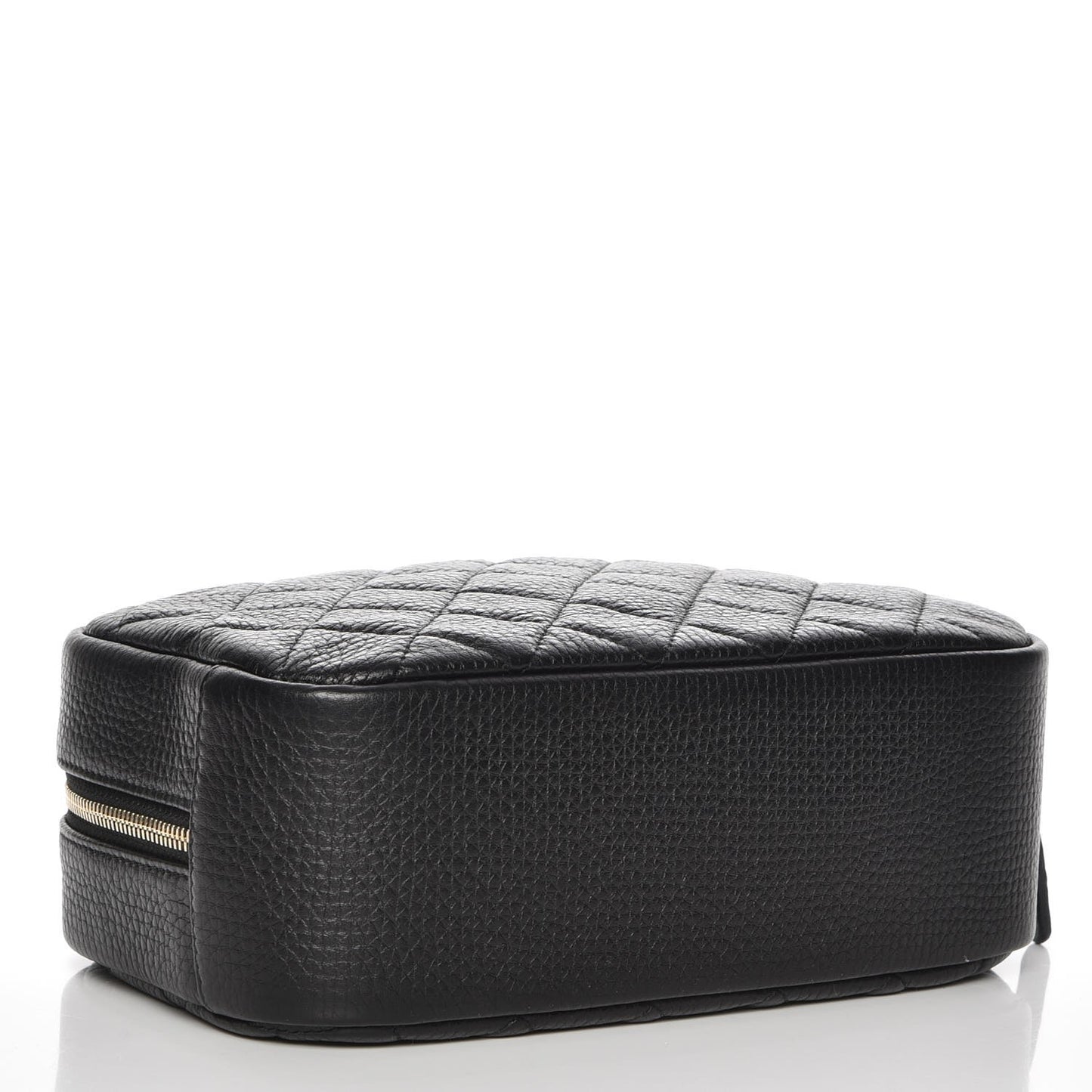 Grained Calfskin Quilted Curvy Pouch Cosmetic Case Black