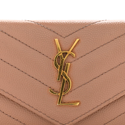 Saint Laurent Grain De Poudre Matelasse Chevron Monogram Compact Wallet Case Dark Beige 10 of 10