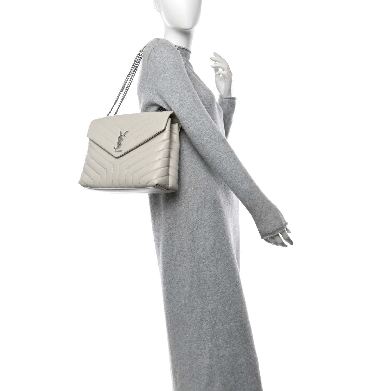 Saint Laurent Calfskin Y Quilted Monogram Medium Loulou Chain Satchel Crema Soft 2 of 11