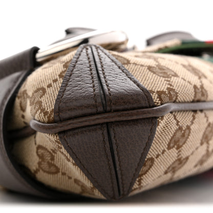 Gucci Monogram Textured Dollar Calfskin Heavy Grosgrain Web Medium Maxi Horsebit Chain Shoulder Bag Beige Ebony New Acero 9 of 10