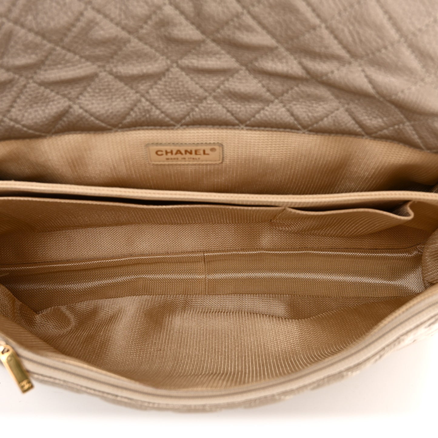 Metallic Calfskin Quilted Small XXL Travel Flap Bag Gold