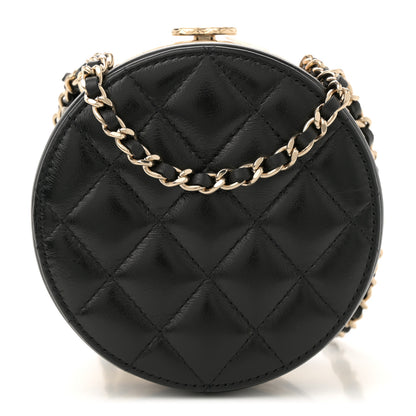 Chanel Metal Lambskin Quilted Round Lock Frame Vanity Clutch With Chain Black 1 of 11