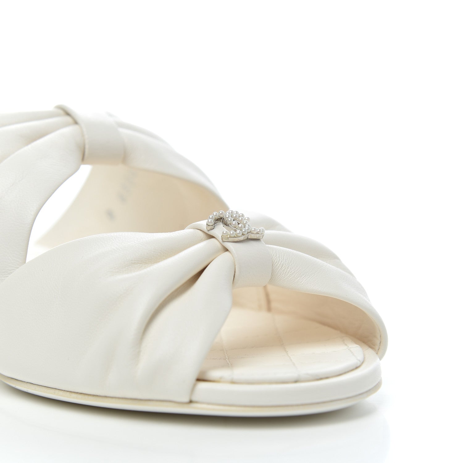 Chanel Lambskin Pearl Bow CC Flat Sandals 38 White 15 of 17