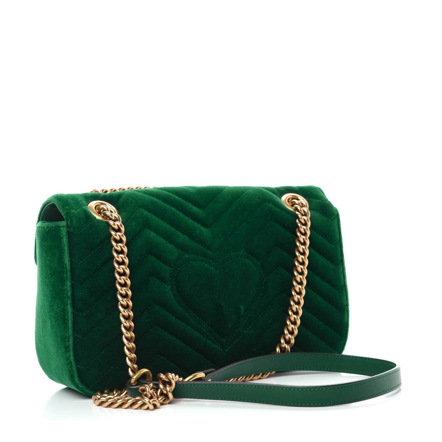 Velvet Matelasse Small GG Marmont Shoulder Bag Emerald