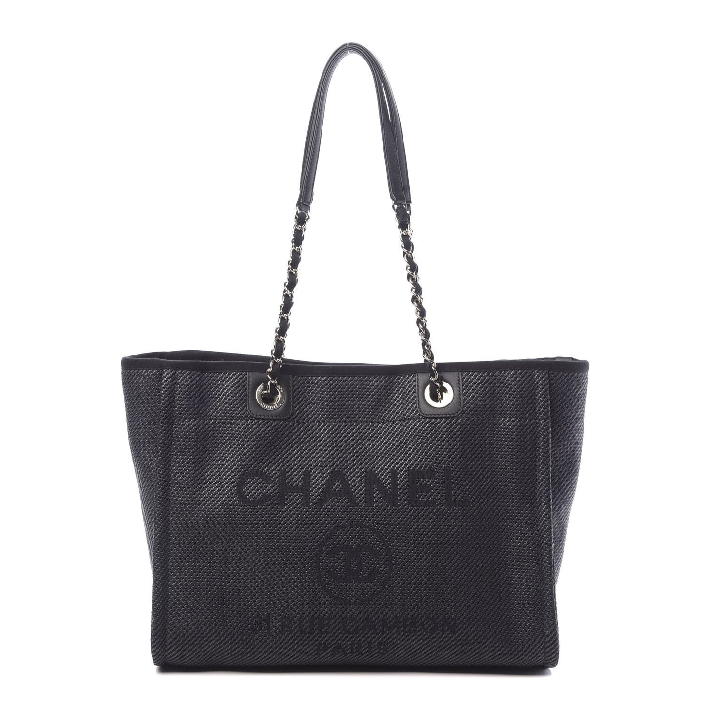 Mixed Fibers Calfskin Small Deauville Tote Black