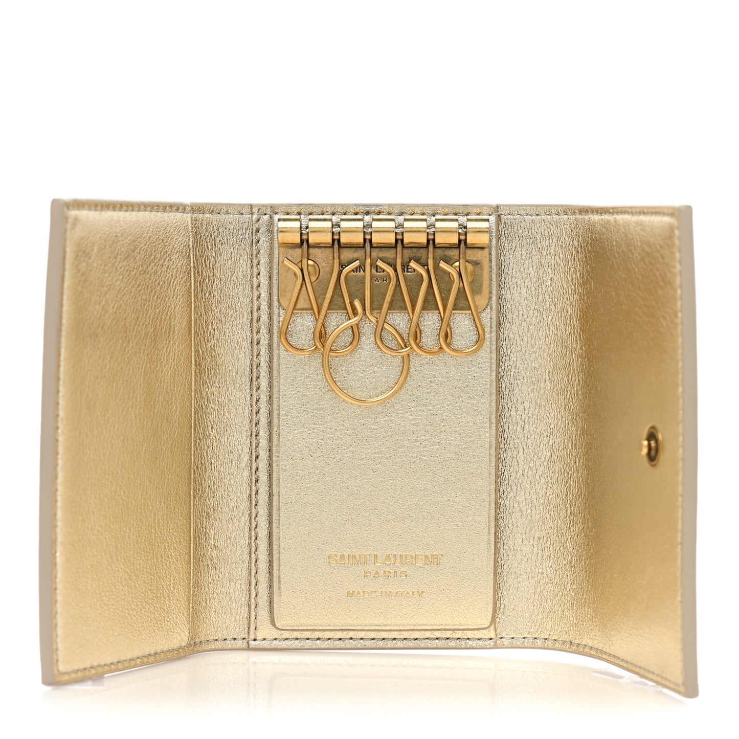 Metallic Calfskin Monogram Trifold Key Case Platino