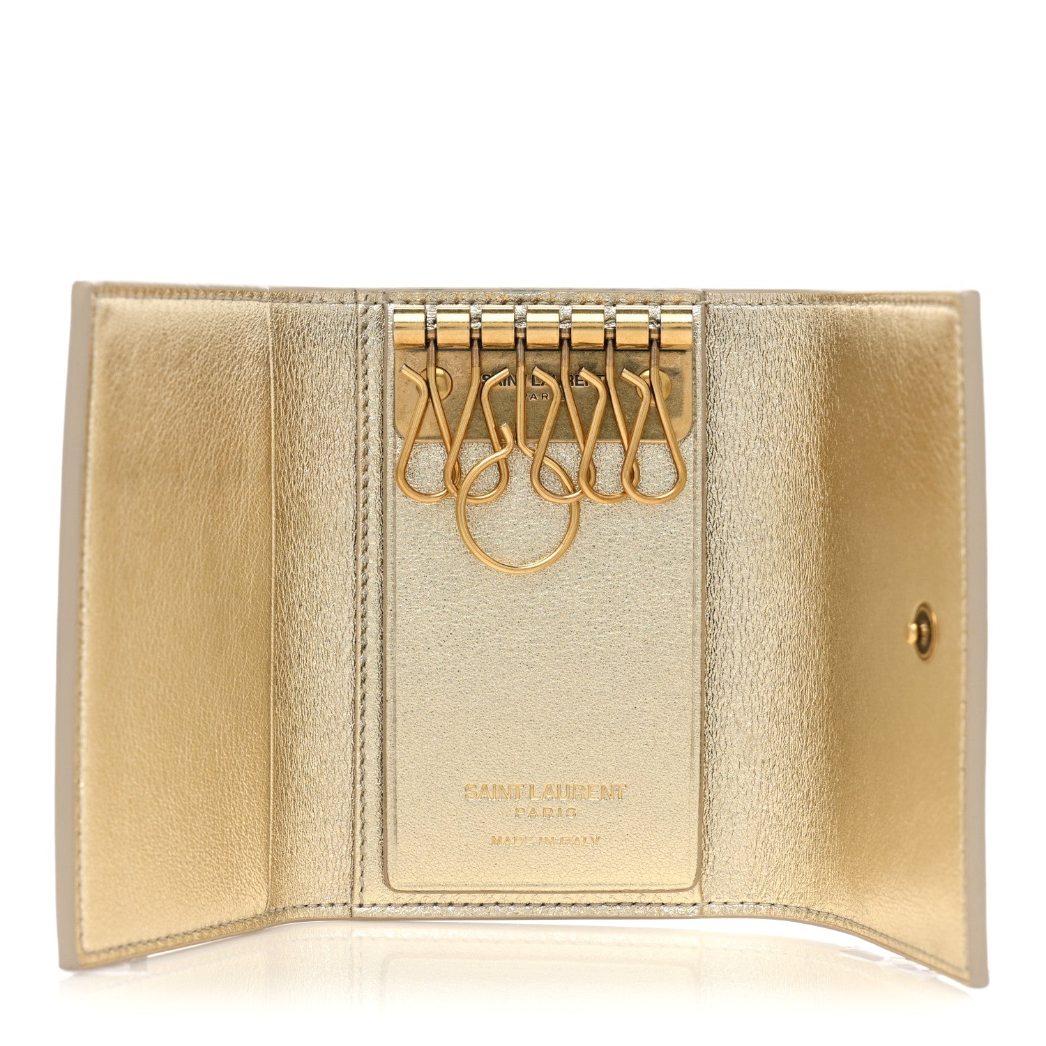 Saint Laurent Metallic Calfskin Monogram Trifold Key Case Platino 5 of 8