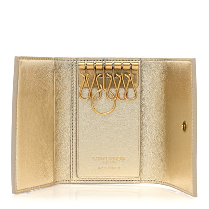 Saint Laurent Metallic Calfskin Monogram Trifold Key Case Platino 5 of 8